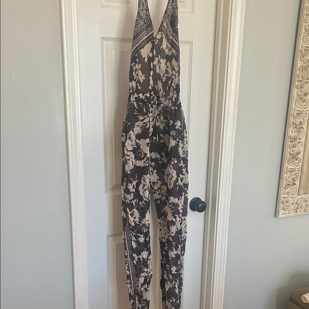 ba&sh  Black and Cream Patterned Jumpsuit